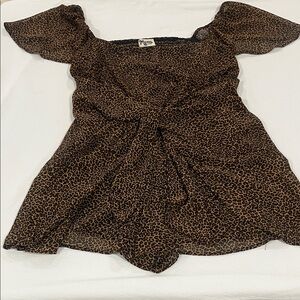 Show Me Your MuMu Brown Leopard Mini Romper with Puff Sleeves